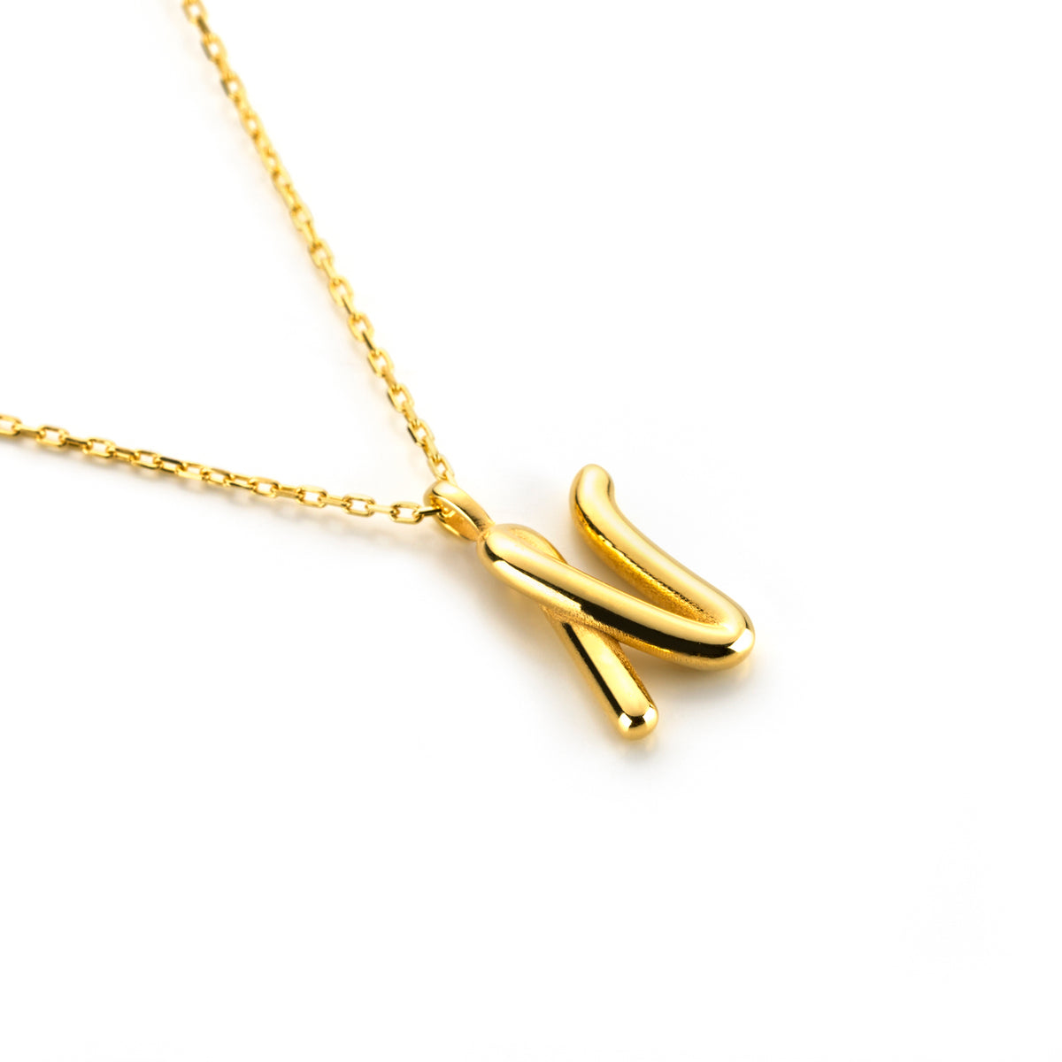 Chunky Letter Necklace with Charm Gold